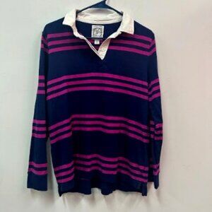 Land's End, Long Sleeve with collar, Sz M, Navy and purple stripes